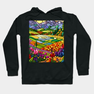 Stained Glass Colorful Mountain Flowers Hoodie